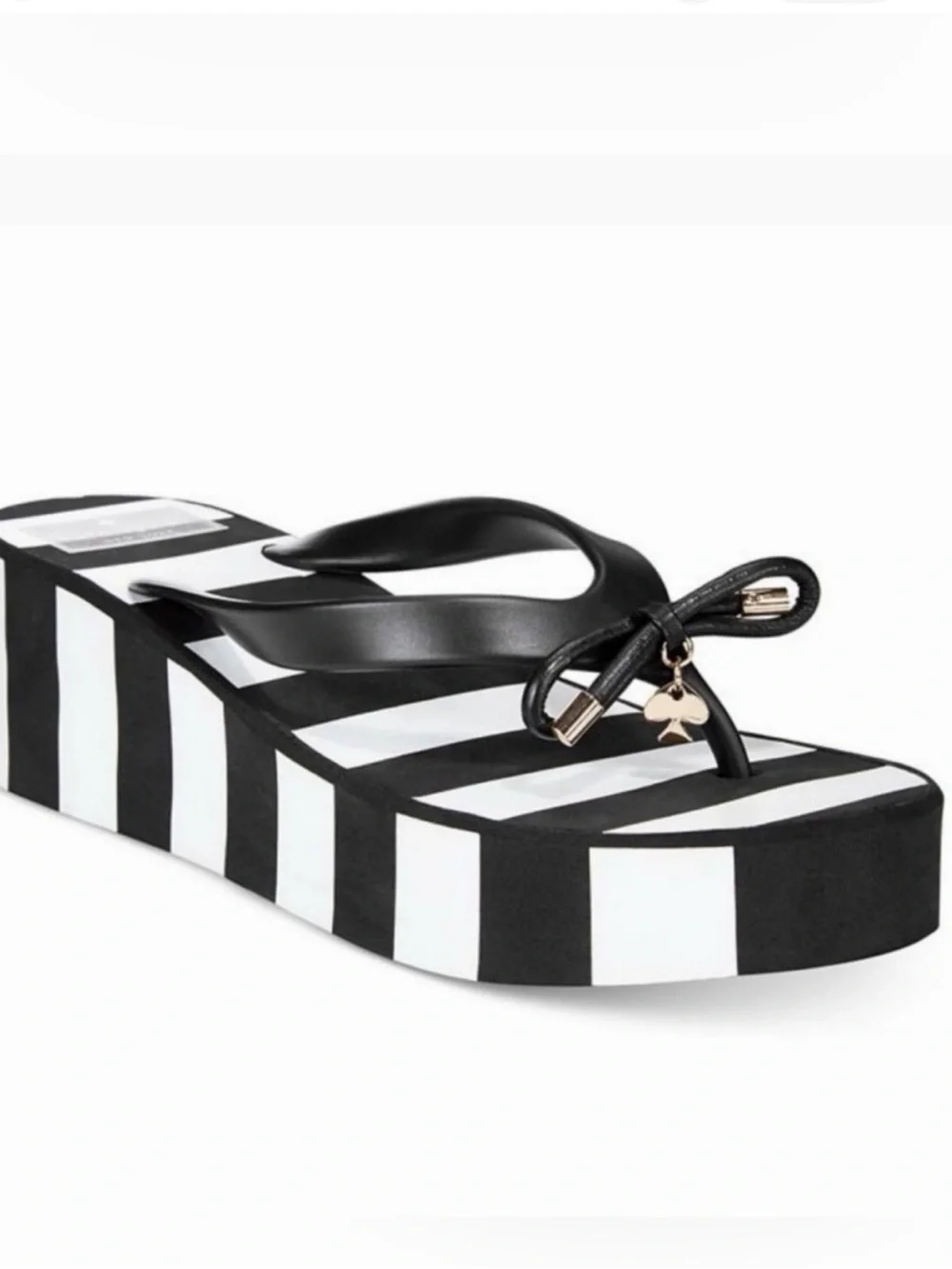 kate spade Black & White Striped Platform Flip Flops with Bow
